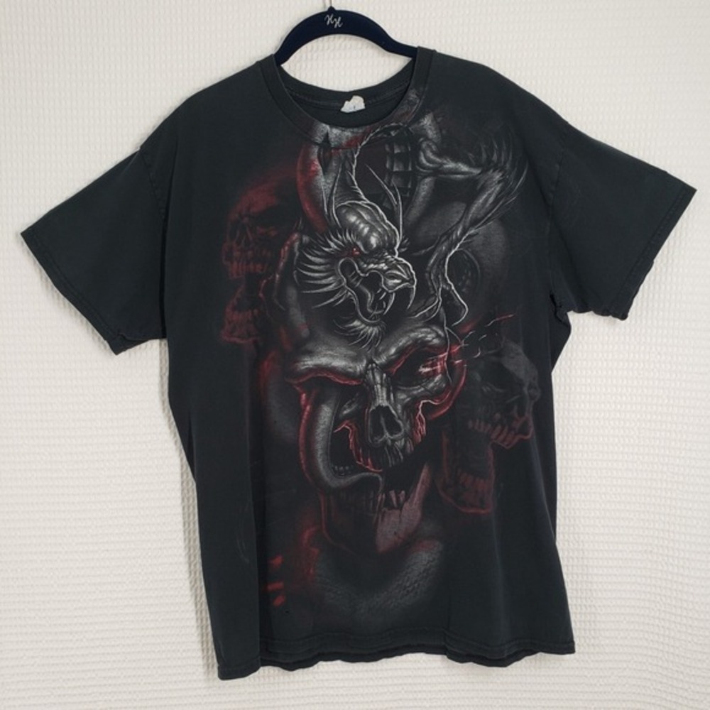 Vintage Dragon Skull T-Shirt Mens Large Black Grunge Goth Graphic Y2K Fantasy - Picture 14 of 16